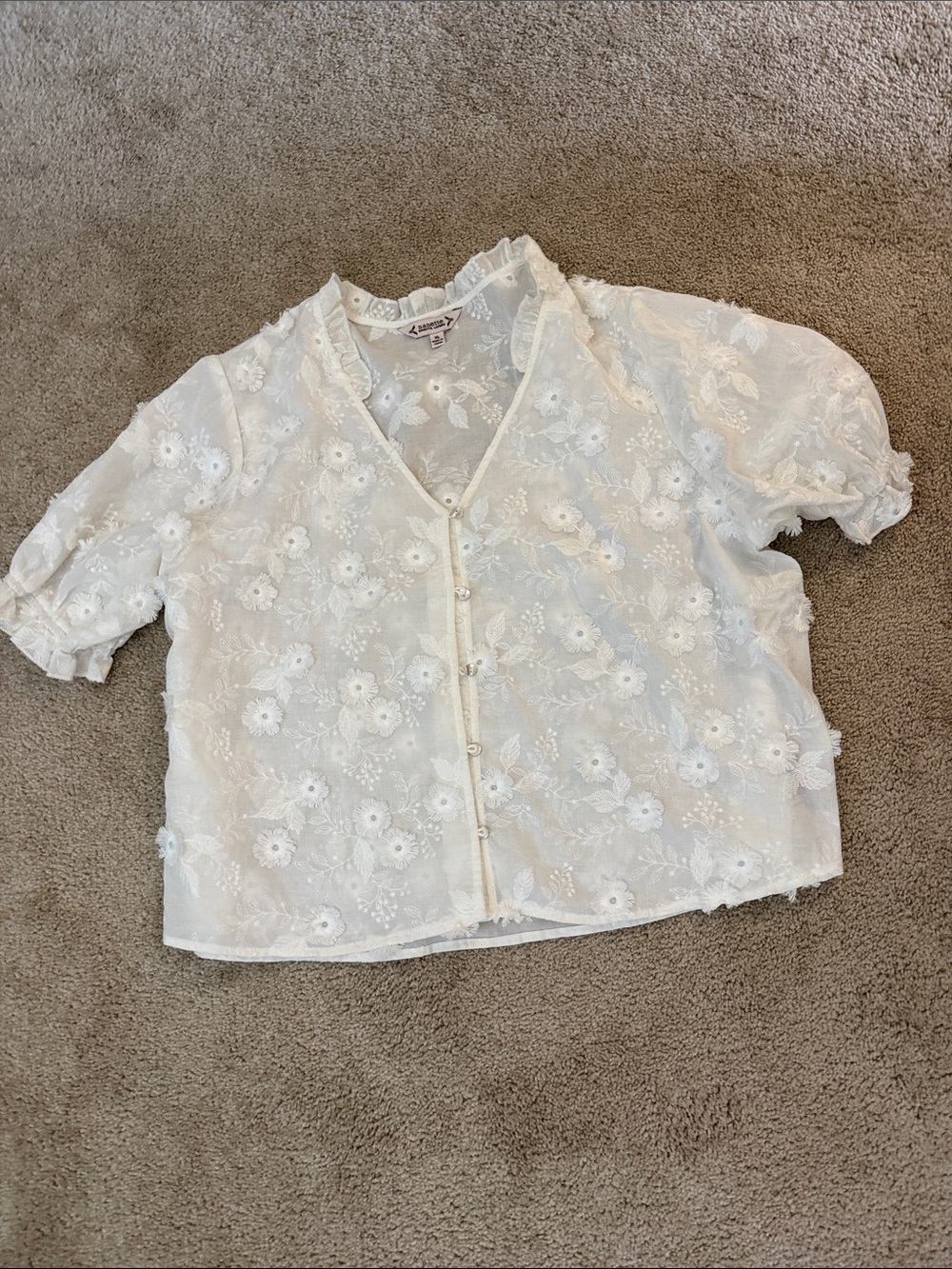 Women’s Floral Lace Button-Front Top - White